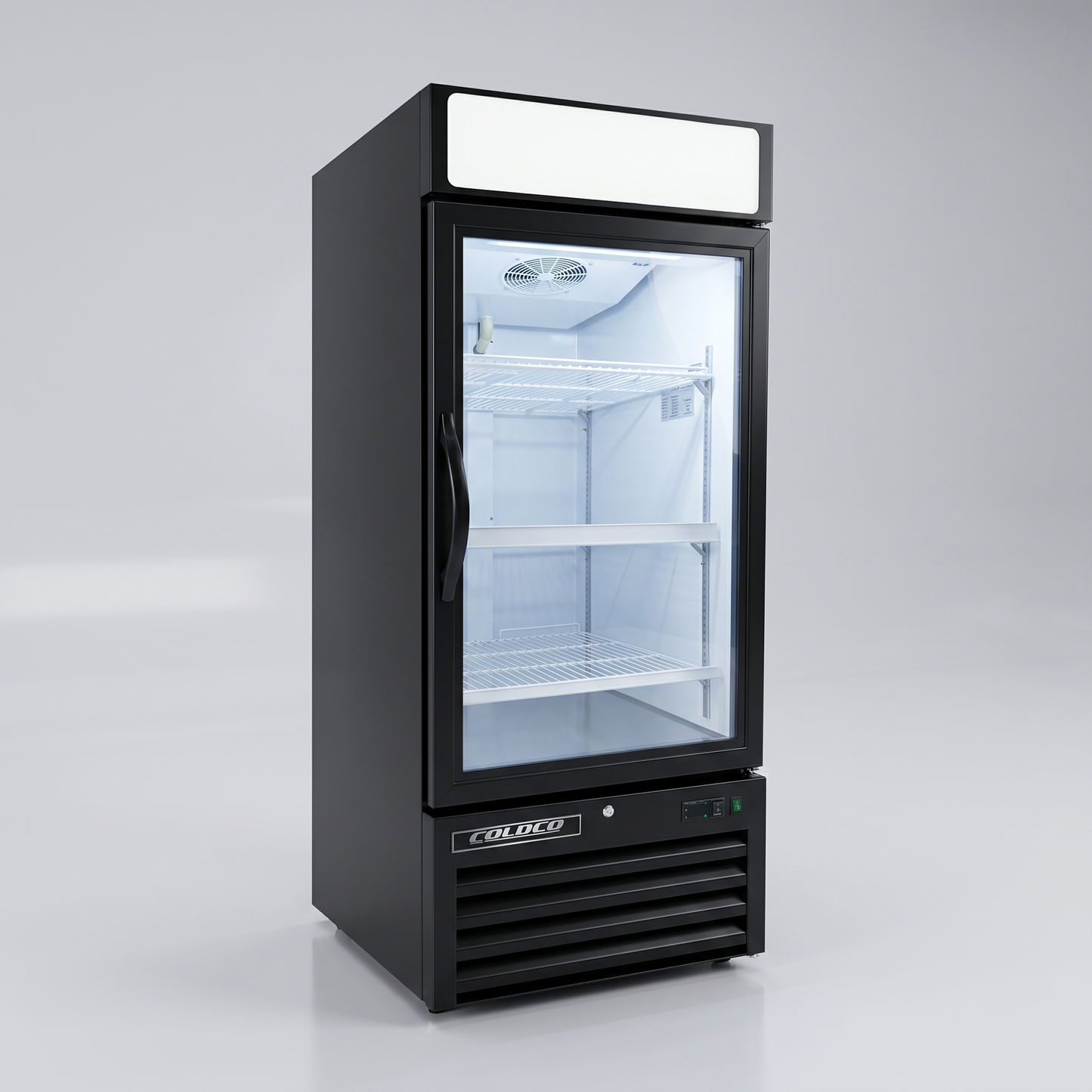 25” 1-Door Glass refrigerator, Black Exterior, White Interior / Coldco Model BGD-12R-HC