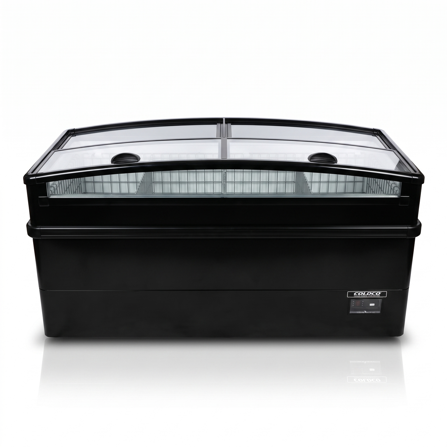 74″ LENGTH HIGH VOLUME GLASS TOP FREEZER, END-CAP, BLACK EXTERIOR, 220V / Coldco Model CIF-6E-B