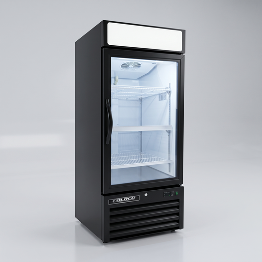 25” 1-Door Glass refrigerator, Black Exterior, White Interior / Coldco Model BGD-12R-HC