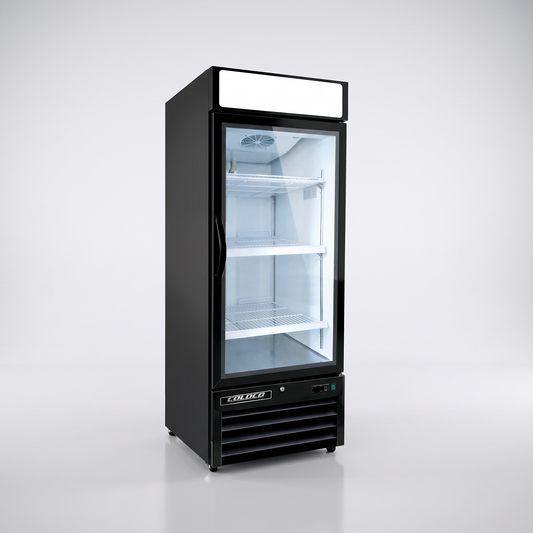 25" 1-Door Glass Refrigerator, Black Exterior, White Interior / Coldco Model BGD-16R-HC