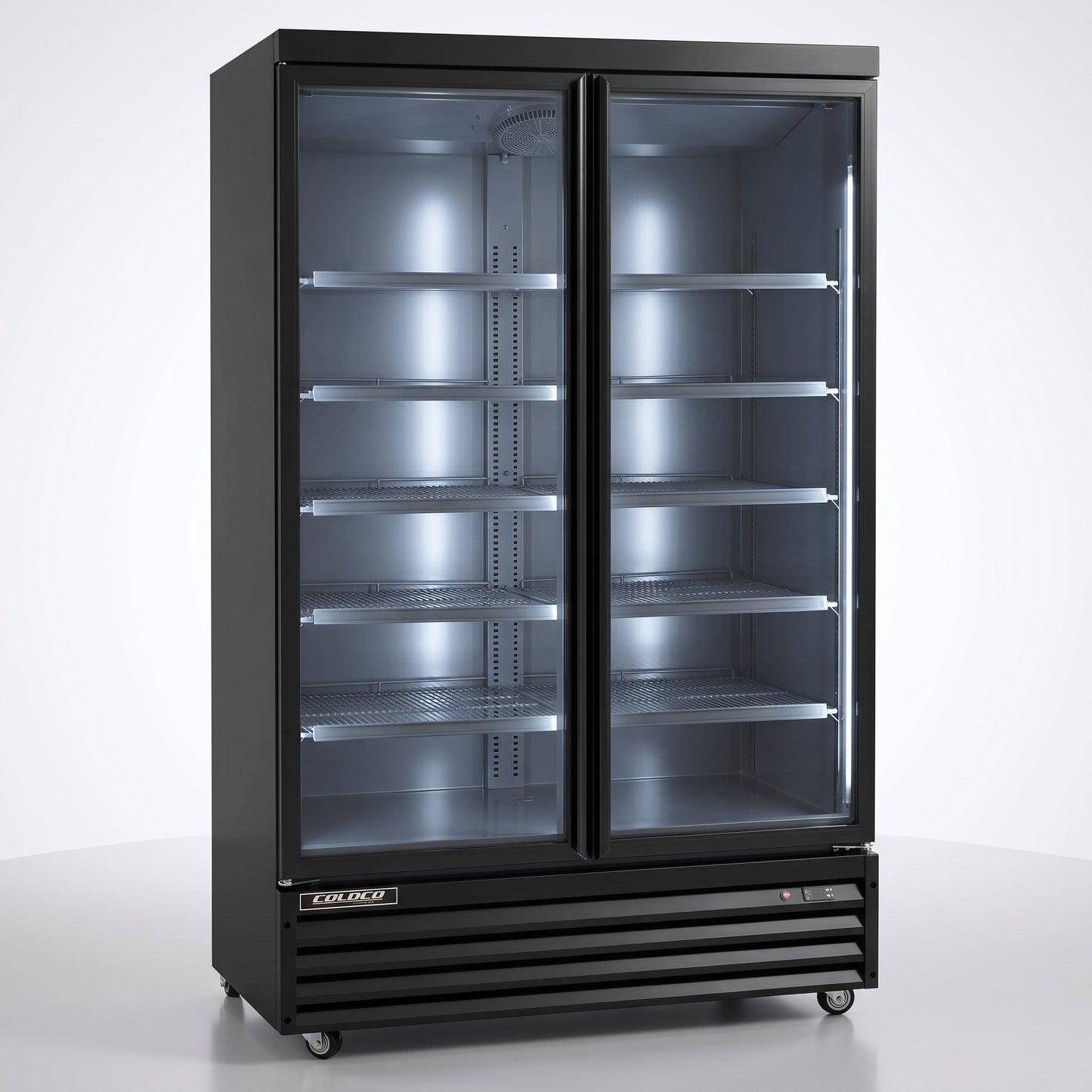 49" 2-Door Glass Refrigerator, Black Exterior & Interior / Coldco Model BGD-42R-HC