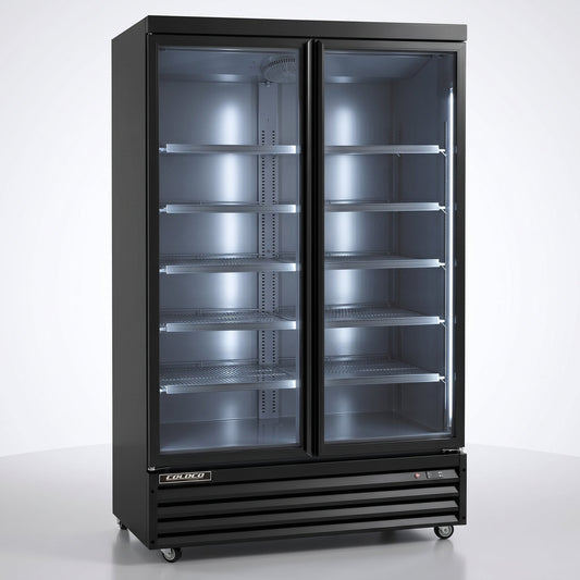 49" 2-Door Glass Refrigerator, Black Exterior & Interior / Coldco Model BGD-42R-HC