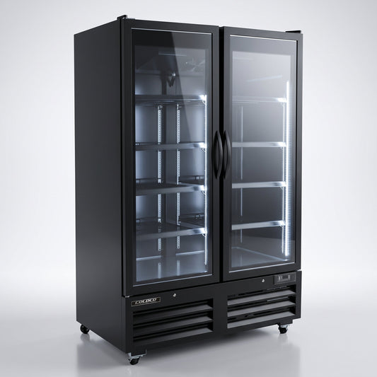 49.8" 2-Door Glass Refrigerator, Black Exterior & Interior / Coldco Model BGD-46R-HC