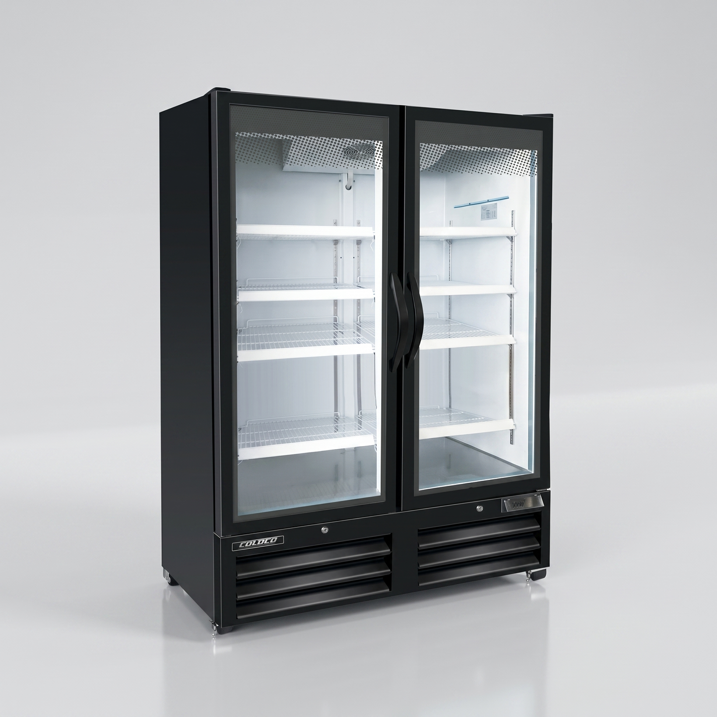 54" 2-Door Glass Refrigerator, Black Exterior, White Interior / Coldco Model BGD-50R-HC