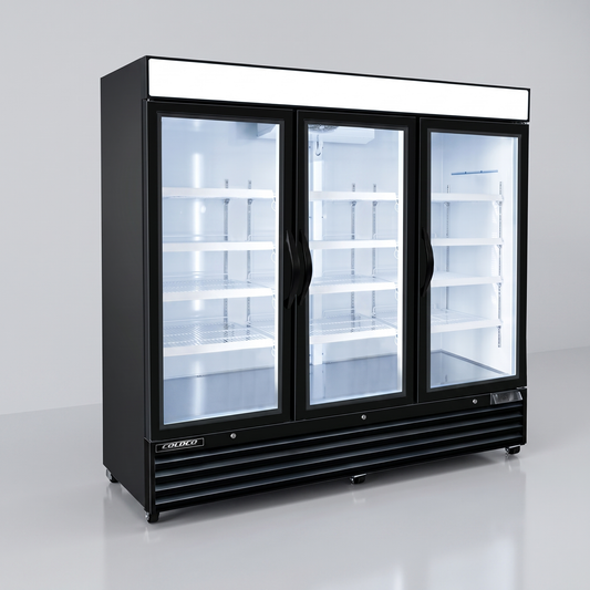 81" 3-Door Refrigerator, Black Exterior, White Interior / Coldco Model BGD-72R-HC