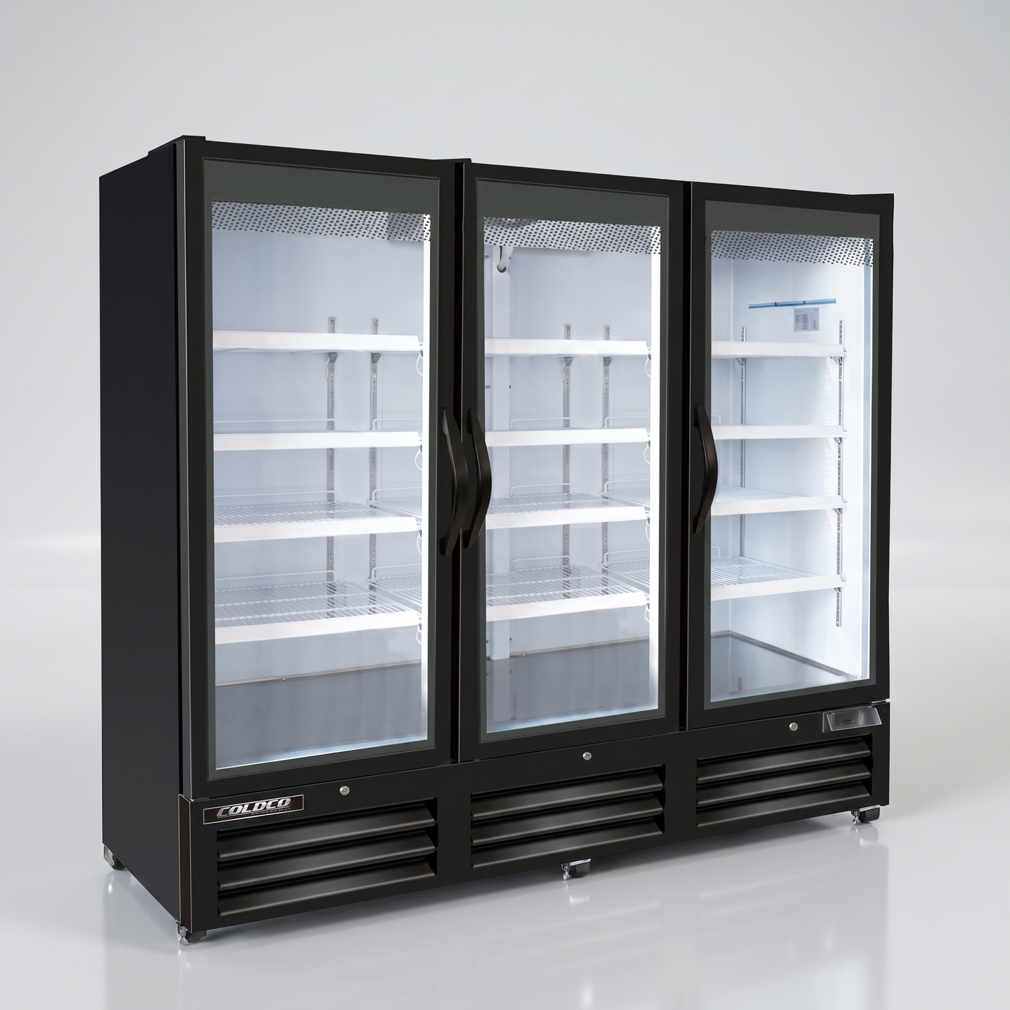 81" 3-Door Glass Freezer Black Exterior, White Interior / Coldco Model BGD-73FDV-HC