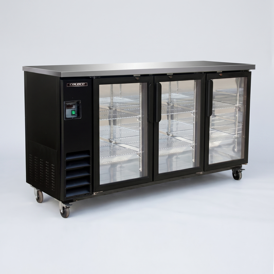 73.1" 3-Glass Door Back Bar Refrigerator / Coldco Model CBB-73G