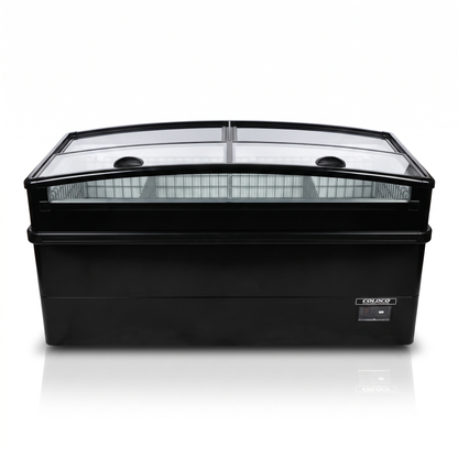74″ LENGTH HIGH VOLUME GLASS TOP FREEZER, END-CAP, BLACK EXTERIOR, 220V / Coldco Model CIF-6E-B