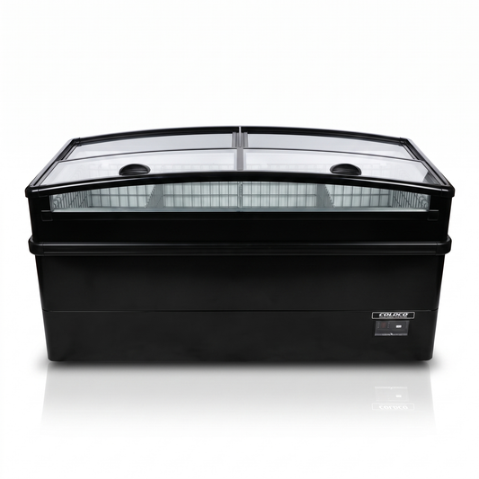 74″ LENGTH HIGH VOLUME GLASS TOP FREEZER, END-CAP, BLACK EXTERIOR, 220V / Coldco Model CIF-6E-B