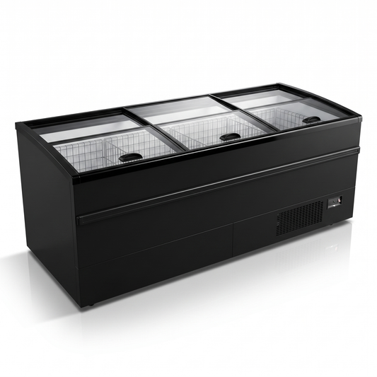 99″ LENGTH HIGH VOLUME GLASS TOP FREEZER, BLACK EXTERIOR, 220V / Coldco Model CIF-8HV