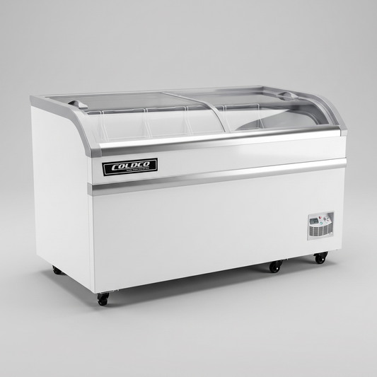 58″ Sliding Glass Top Freezer, White exterior / Coldco Model CSDV-58F-W
