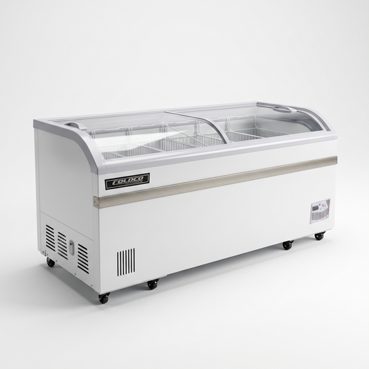 79″ Sliding Glass Top Freezer, White exterior / Coldco Model CSDV-79F-W