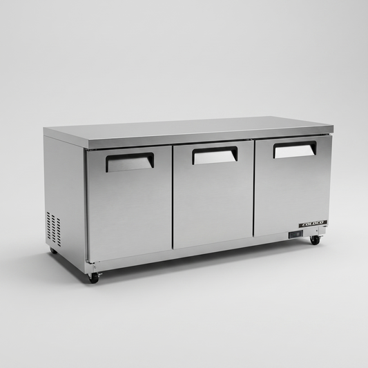 72" Under Counter 3-Door Refrigerator, Stainless Steel Exterior & Interior / Coldco Model CUC-72R-HC