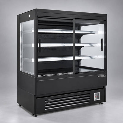 36" Low Profile Display Refrigerator, Two (2) Sliding Glass Doors, Black exterior/interior / Coldco Model OM-36L-GS-B