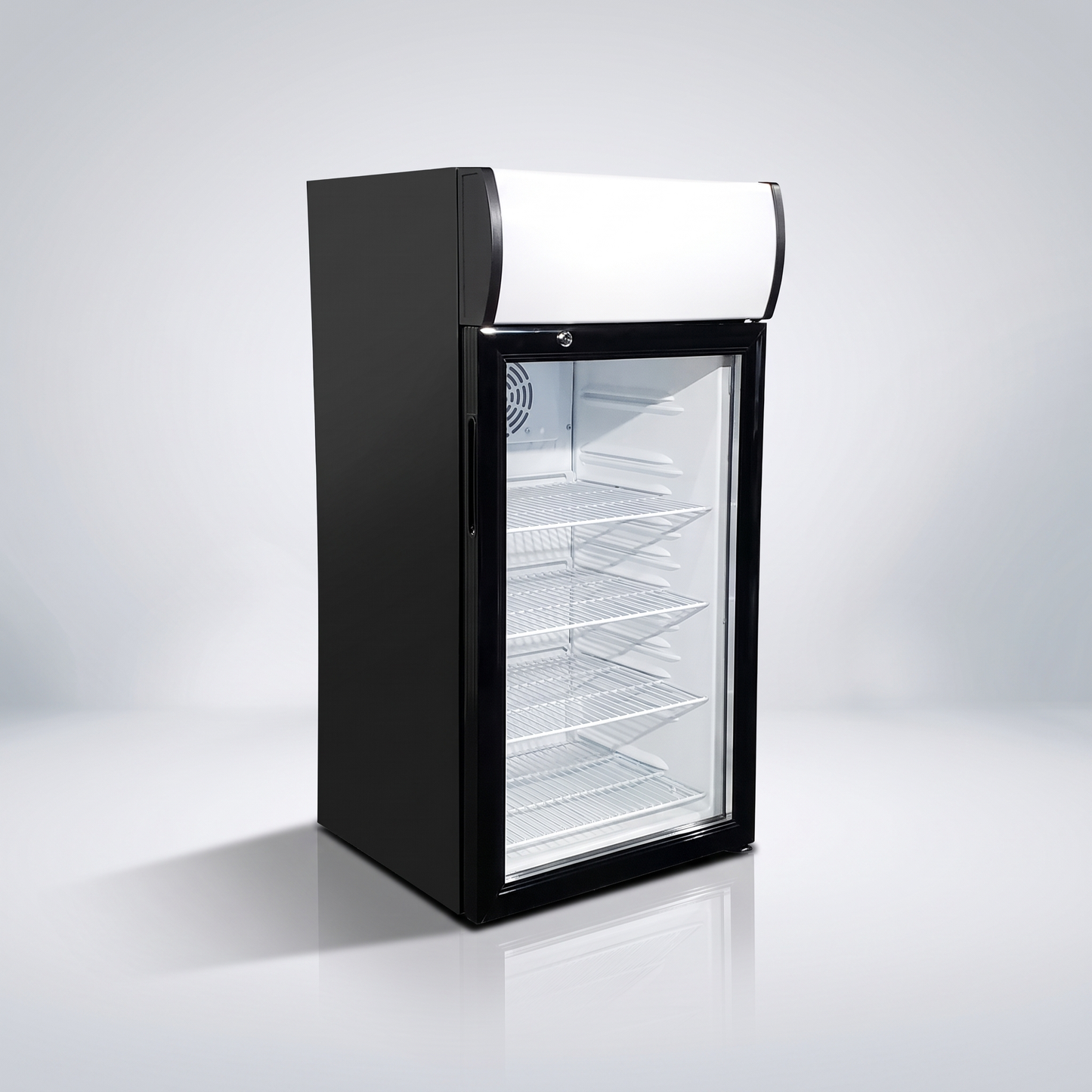 37″ Height Counter Top Refrigerator, Black Exterior, White Top Panel Display / Coldco Model SC80B