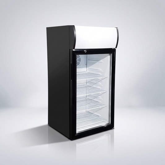 37″ Height Counter Top Refrigerator, Black Exterior, White Top Panel Display / Coldco Model SC80B