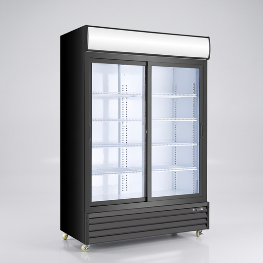 52.5" 2-Door Glass Refrigerator, Vertical Sliding Door / Coldco Model SD-1200SL